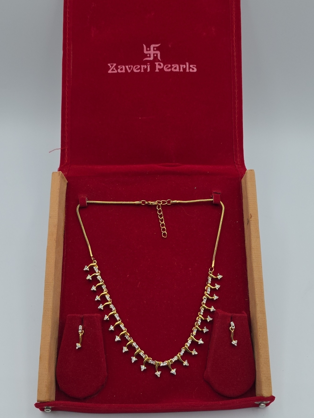 ZAVERI PEARLS Gold-Tone Necklace with Clear Stone Drops - Picture 3 of 13